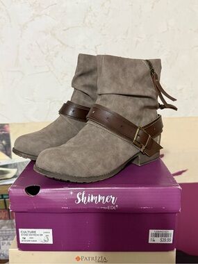 Stone Ankle Booties with Brown Strap
